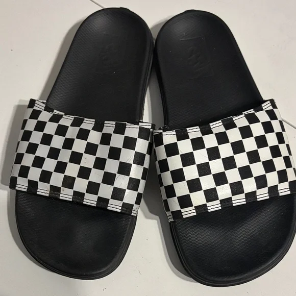 Vans Black Checkered Slide Sandals- size 6 - Picture 1 of 4
